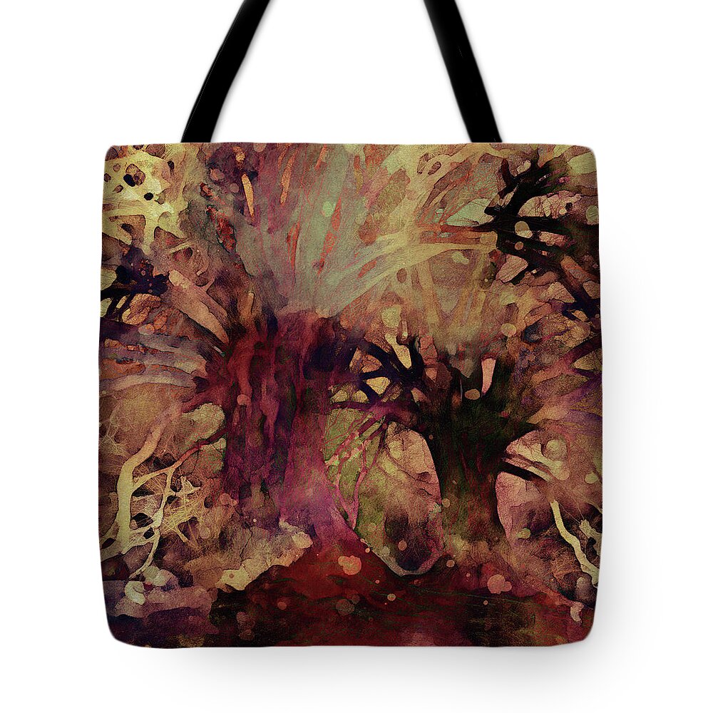 Abstract Trees Tote Bag featuring the mixed media Earthy Abstract Trees by Peggy Collins