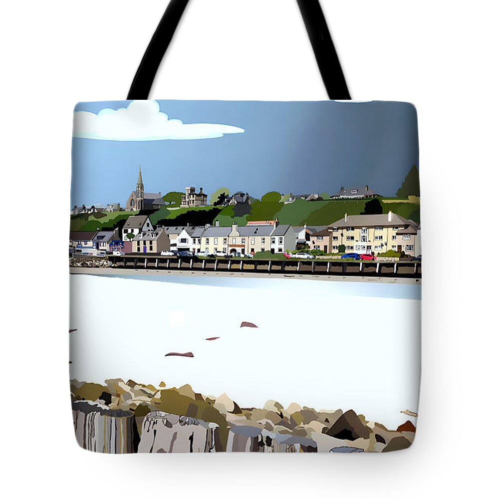 Lossiemouth Tote Bag featuring the digital art East Beach Lossiemouth by John Mckenzie