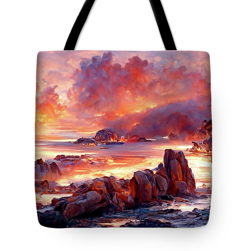  Tote Bag featuring the digital art East coast Tasmanian at sunset part 3 by Armin Sabanovic