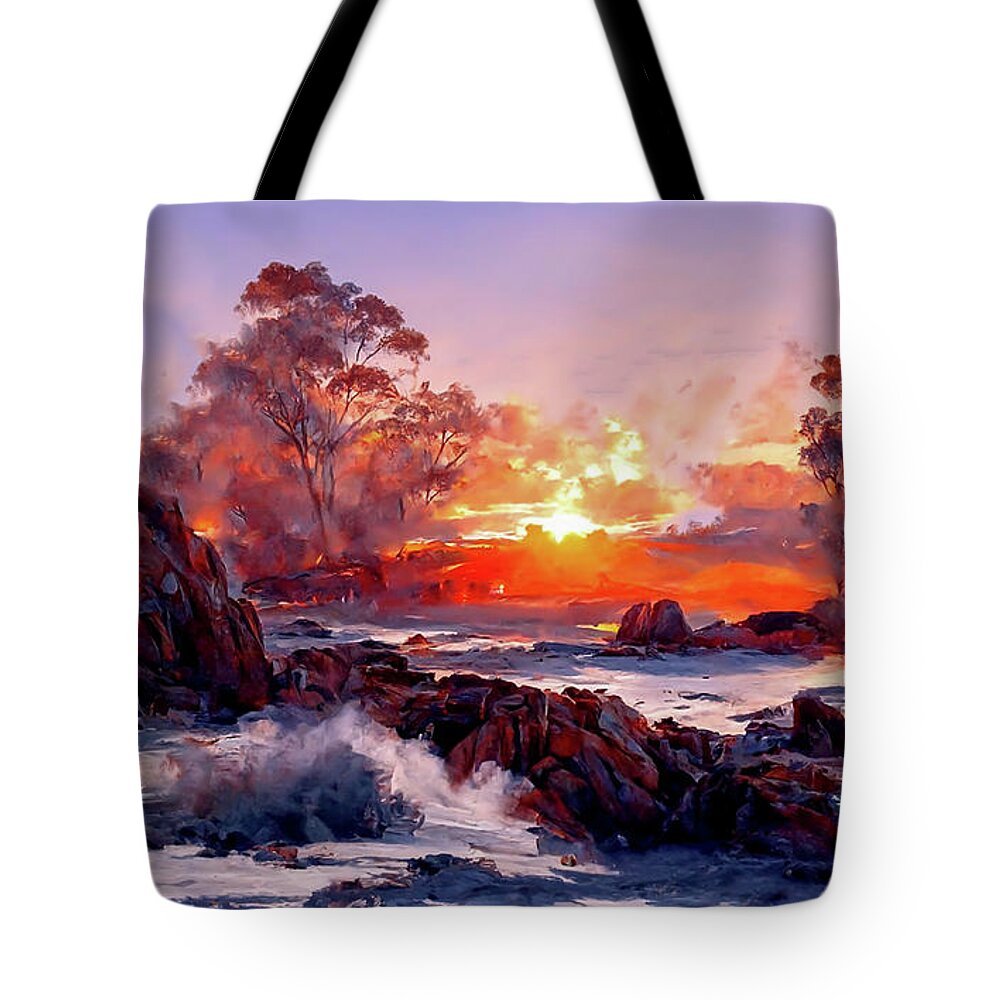  Tote Bag featuring the digital art East coast Tasmanian at sunset part 4 by Armin Sabanovic