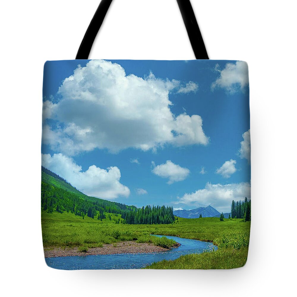 Calm Tote Bag featuring the photograph Winding Mountain River, East River at Crested Butte by Tom Potter