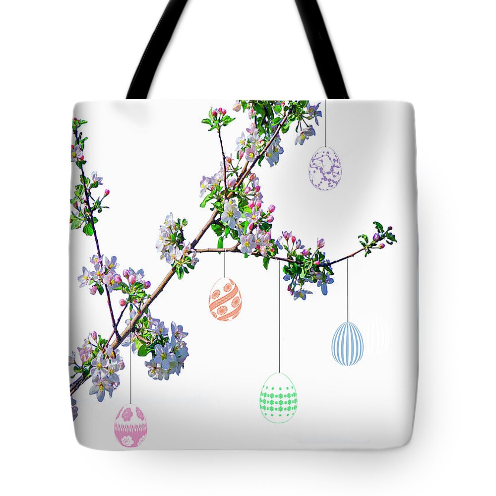Branch Tote Bag featuring the mixed media Easter Egg Tree by Moira Law