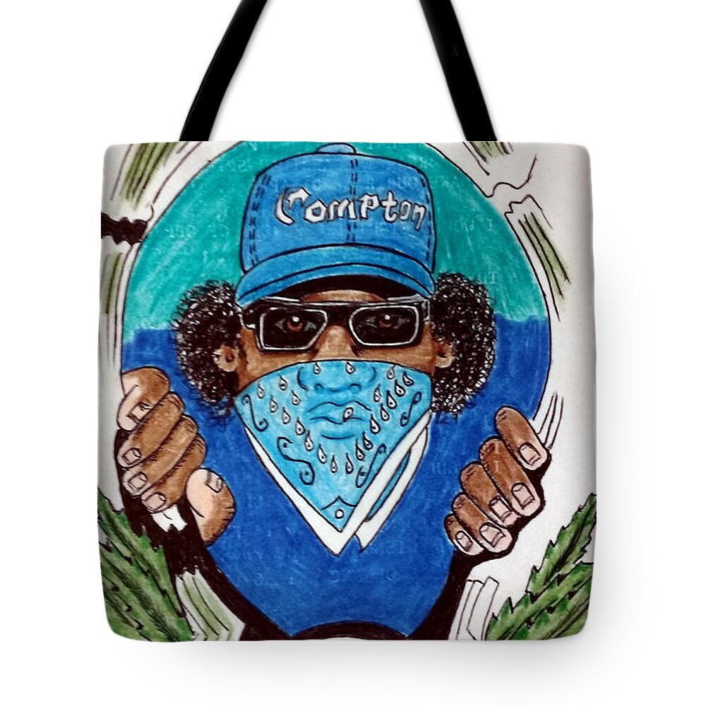 Black Art Tote Bag featuring the drawing Eazy-E by Joedee