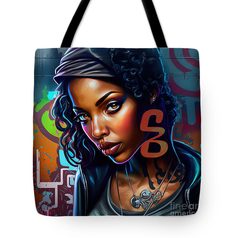 Ebony Tote Bag featuring the digital art Ebony Graffiti Design Series 1113-03 by Carlos Diaz