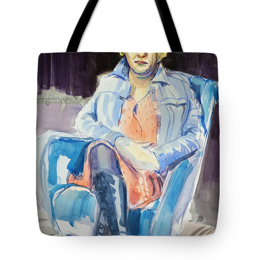 Eddie Izzard Tote Bag featuring the painting Eddie Izzard Sky Arts Portrait Artist of the Year by Mike Jory