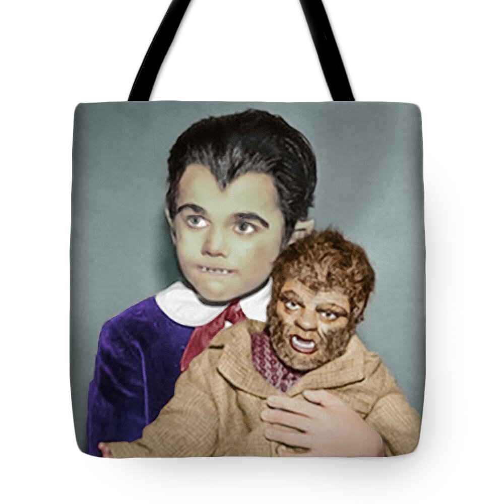 Eddie Munster Tote Bag featuring the photograph Eddie Munster and his werewolf by Franchi Torres