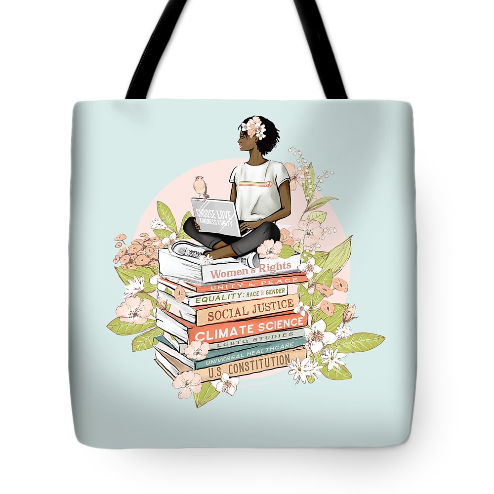African American Tote Bag featuring the digital art Educated Flower Power Feminism by Laura Ostrowski