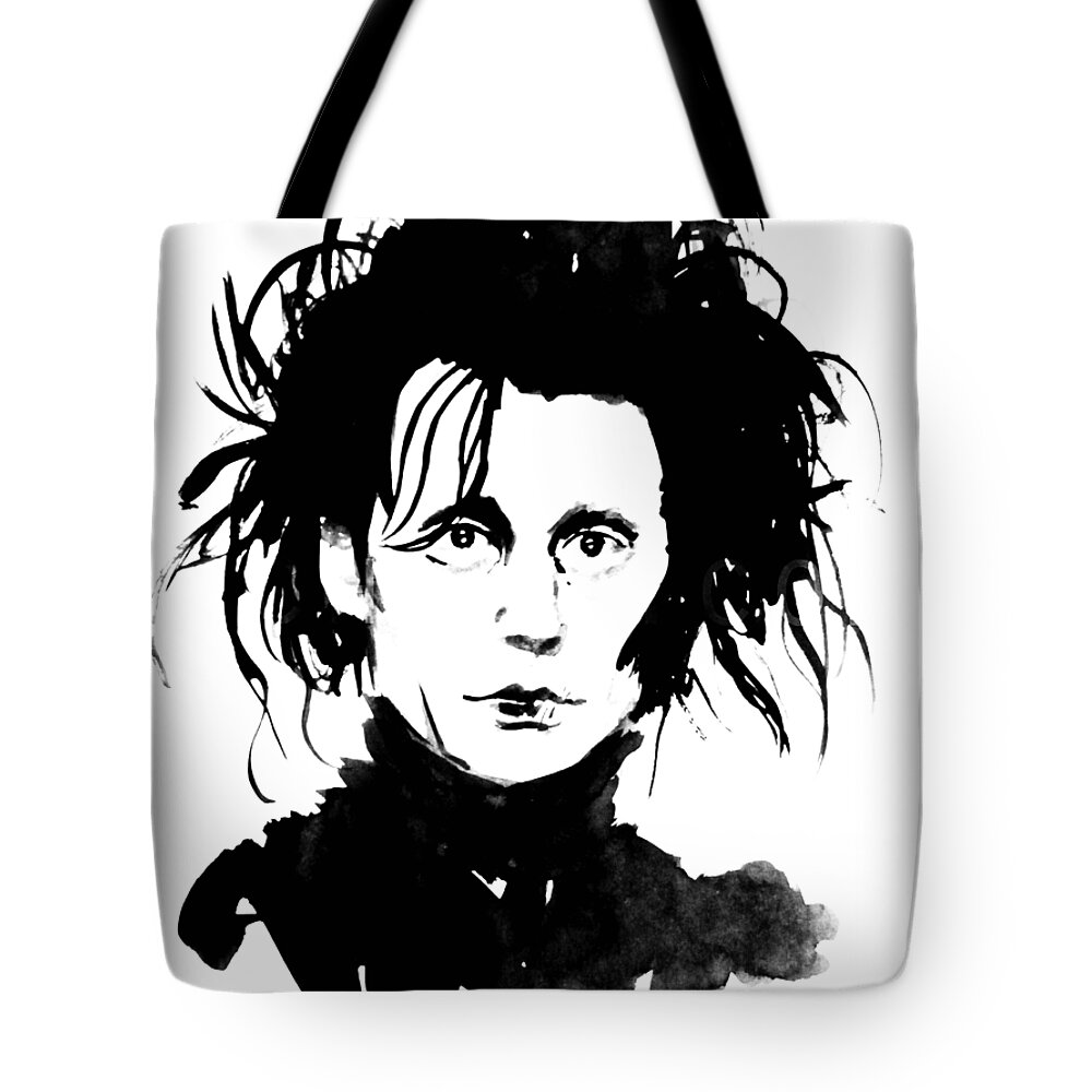 Edward Scissorhands Tote Bag featuring the painting Edward Scissorhads by Pechane Sumie