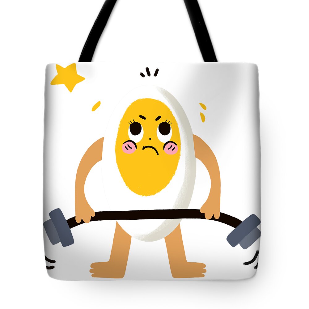 Eggs Tote Bag featuring the drawing Eggs love weightlifting by Min Fen Zhu