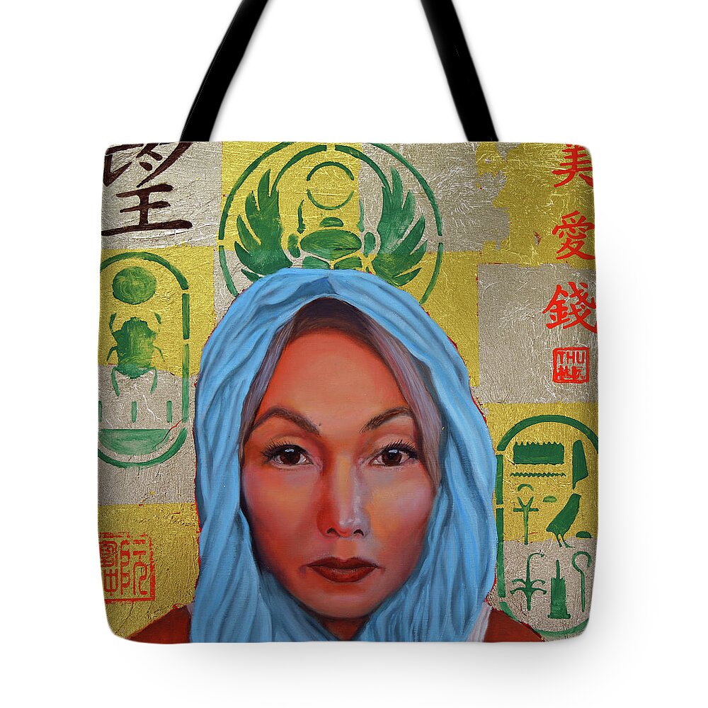 Portrait Tote Bag featuring the painting Egyptian Queen by Thu Nguyen