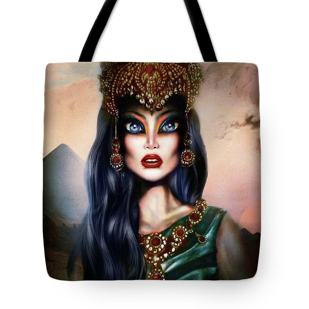 Blue Tote Bag featuring the painting Hatshepsut Painting by Tiago Azevedo Pop Surrealism Art by Tiago Azevedo