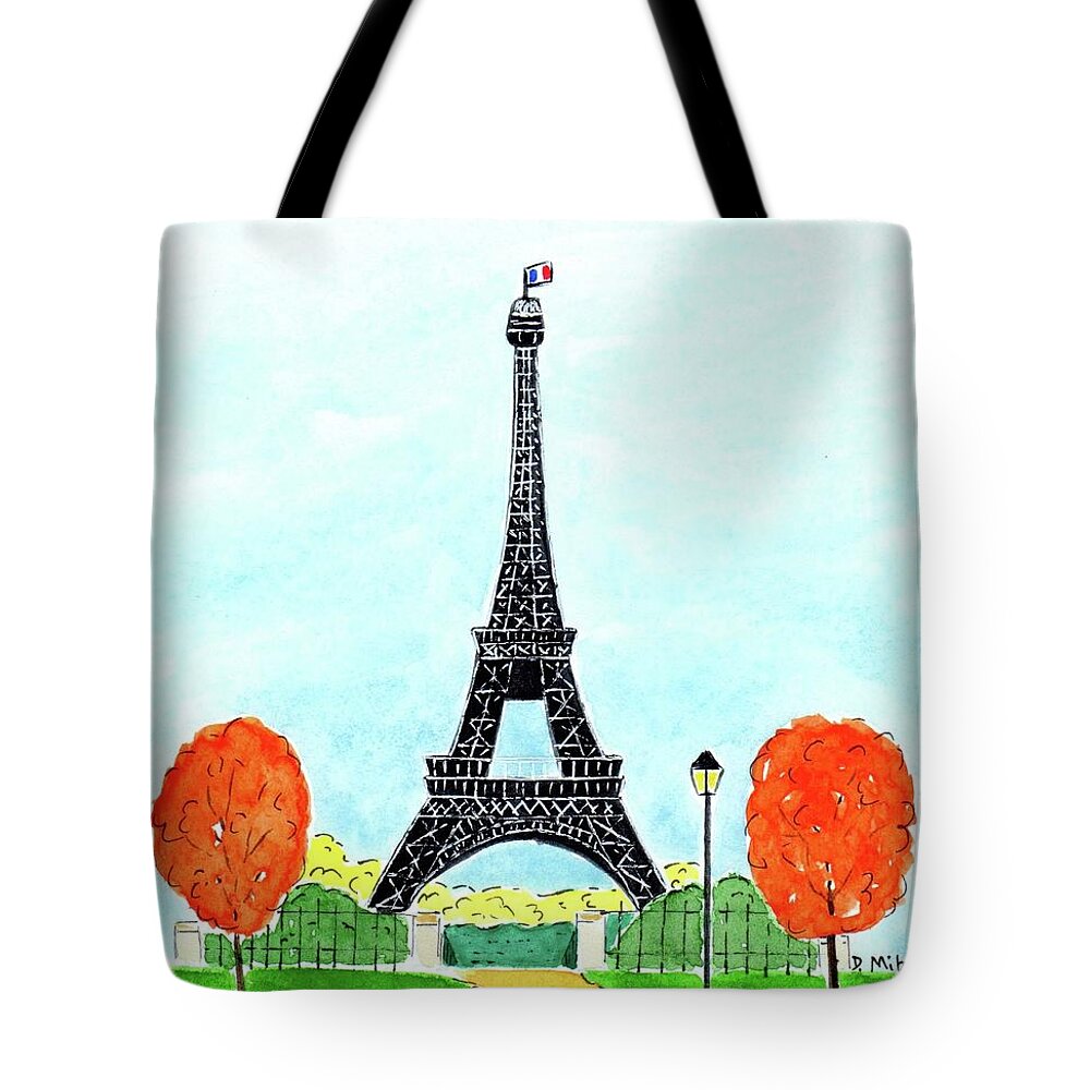 Eiffel Tower Tote Bag featuring the painting Eiffel Tower in the Fall by Donna Mibus