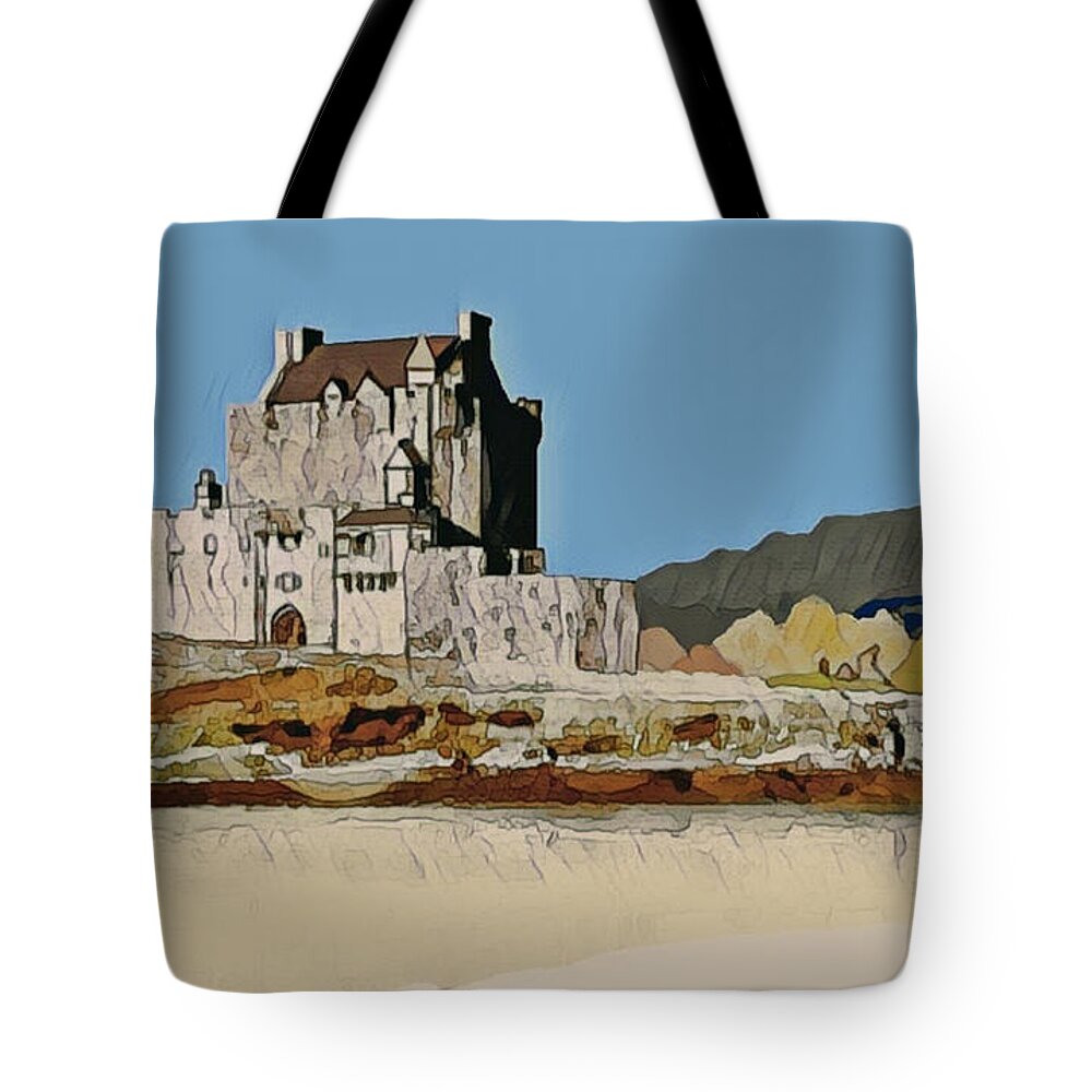 Scotland Tote Bag featuring the digital art Eilean Donan Castle by John Mckenzie
