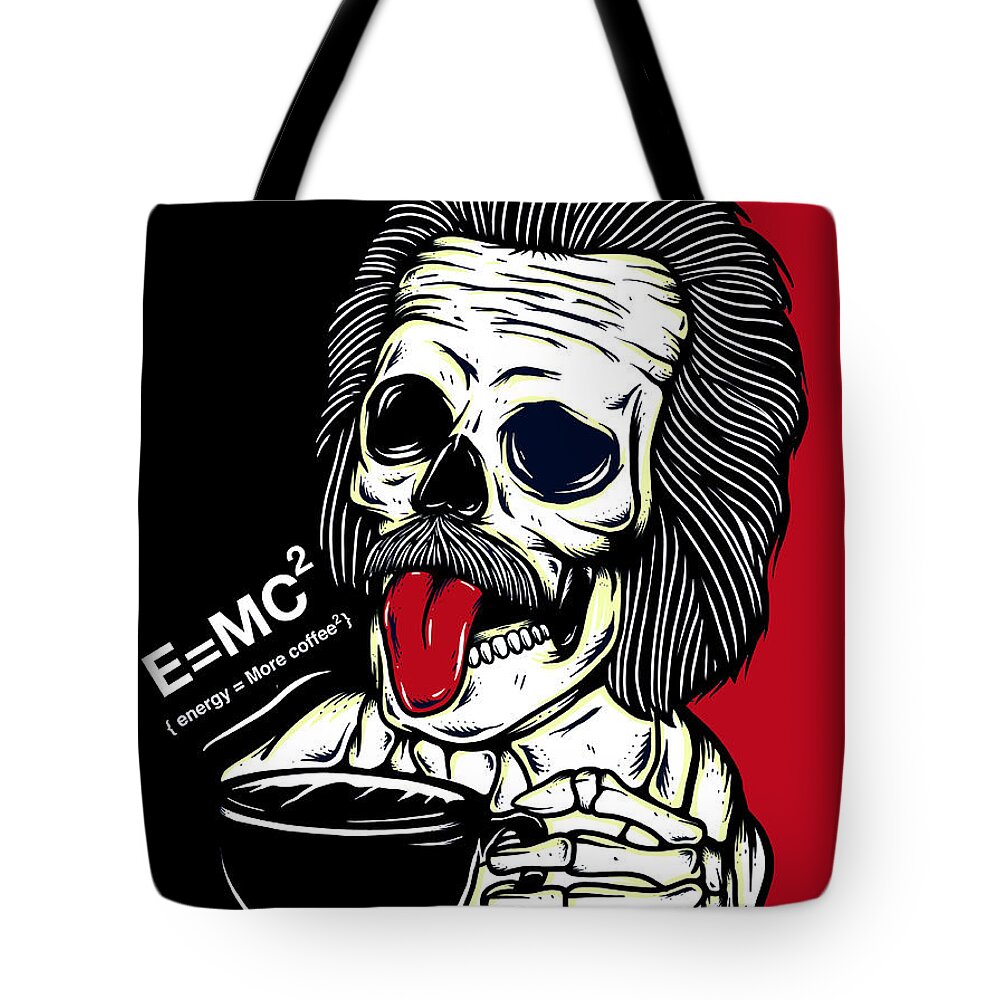 Einstein Tote Bag featuring the painting Einstein Energy Equals More Coffee by Miki De Goodaboom