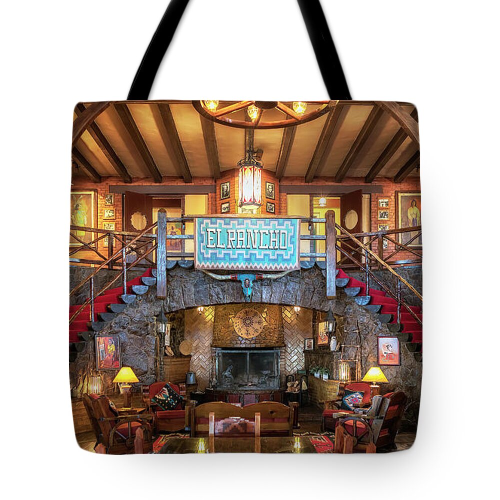 Route 66 Tote Bag featuring the photograph El Rancho Hotel Lobby - Route 66 by Susan Rissi Tregoning