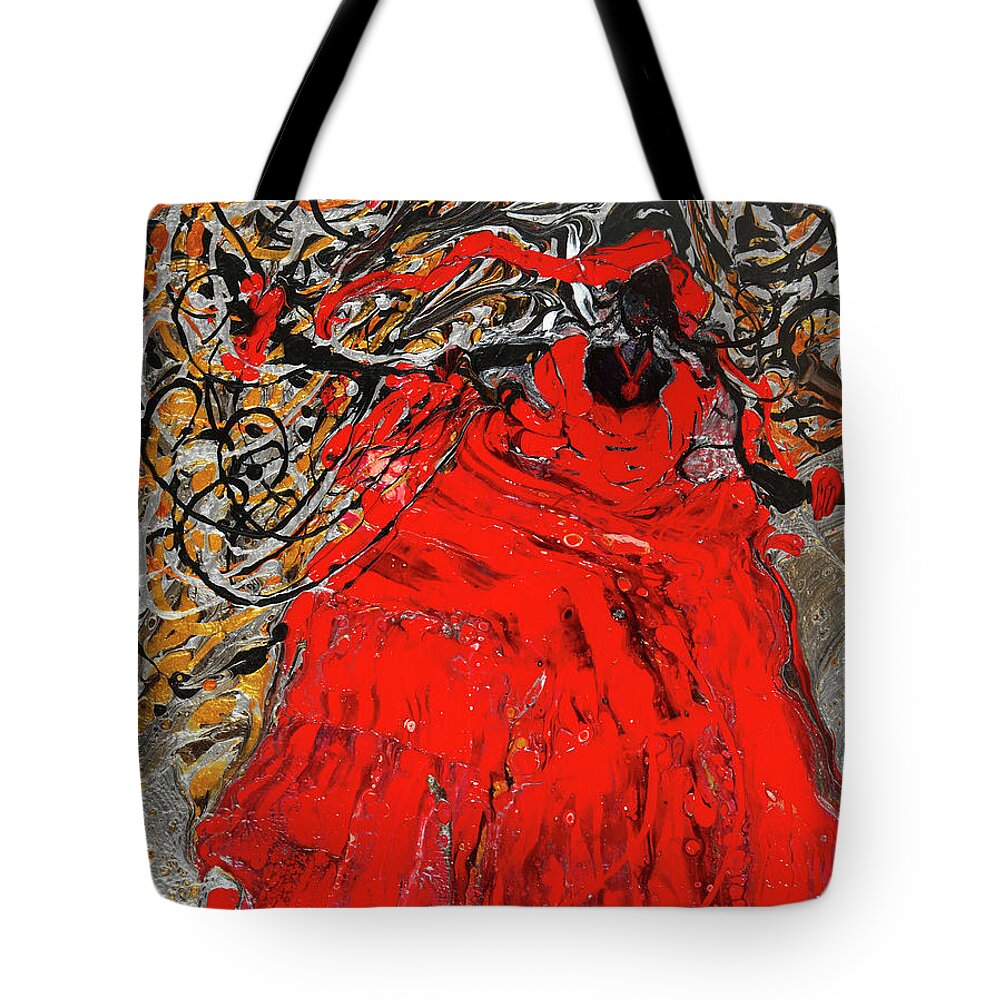 Fluid Pour Tote Bag featuring the painting Elegance in Red by Tessa Evette