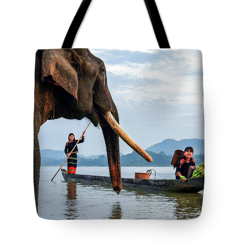 Awesome Tote Bag featuring the photograph Elephant And Life by Khanh Bui Phu