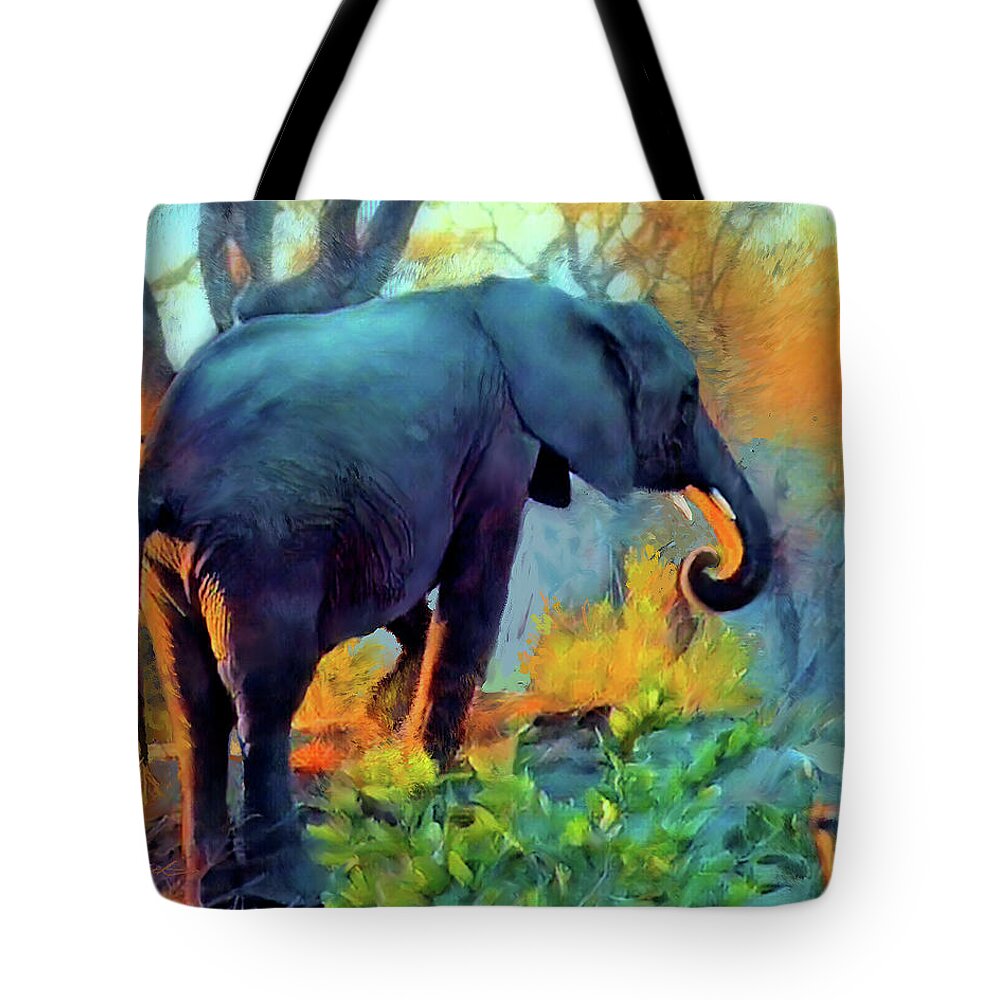 Elephant Tote Bag featuring the painting Elephant Dawn by Joel Smith
