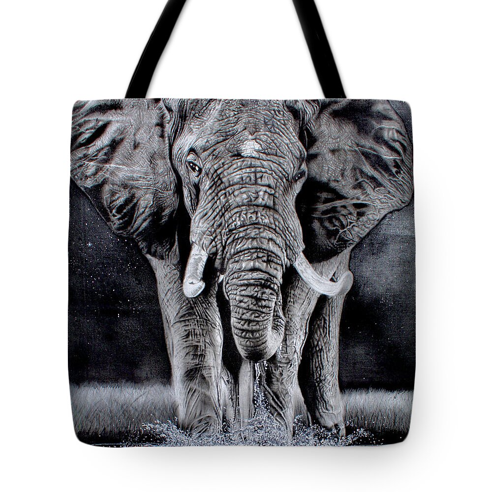 Elephant Tote Bag featuring the painting Elephant Night by Mayamiko Banda