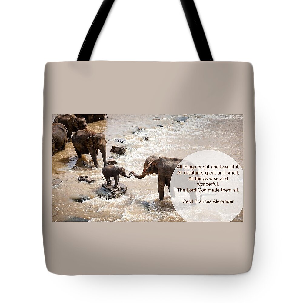 Elephants Tote Bag featuring the photograph Elephants All Creatures Great and Small by Nancy Ayanna Wyatt
