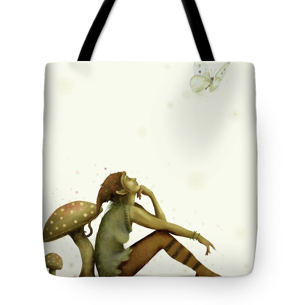 Elf Tote Bag featuring the painting Elf and Butterfly by Joe Gilronan