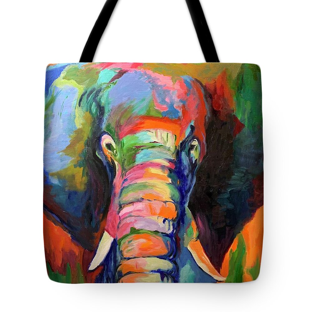 Elephant Tote Bag featuring the painting Ellie in Full Color by Tracy Hutchinson