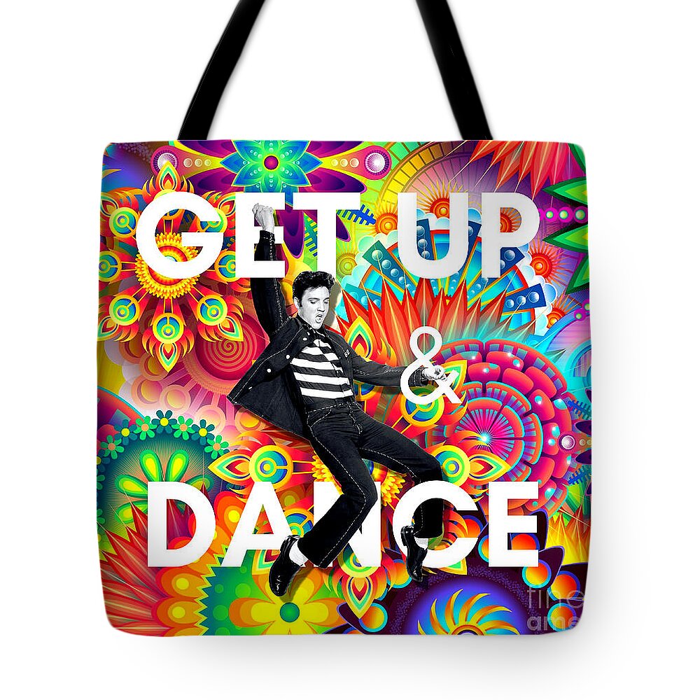 Elvis Presley Tote Bag featuring the digital art Elvis Get Up and Dance Psychedelic by Tina Mitchell