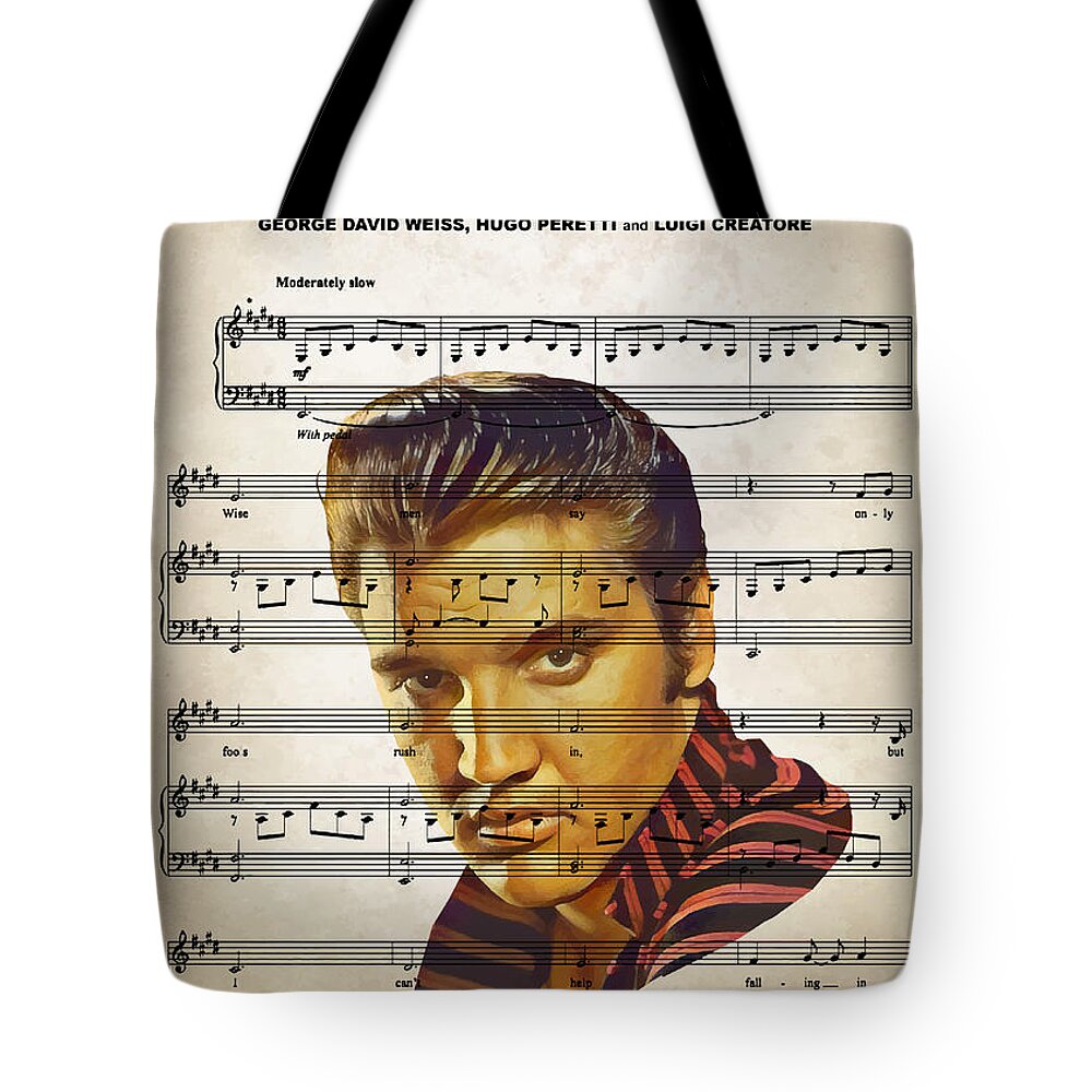 Elvis Presley Tote Bag featuring the digital art Elvis Presley - Can't Help Falling In Love by Bo Kev