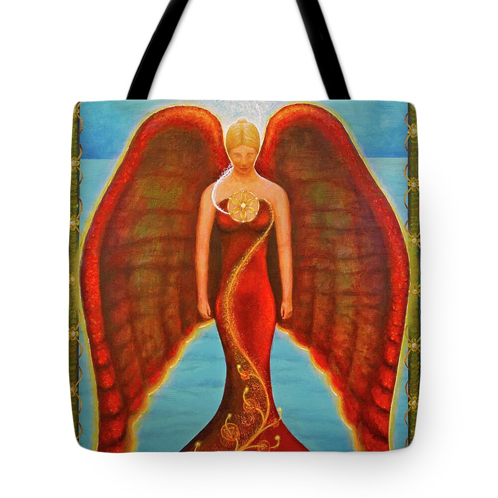 Angel Tote Bag featuring the painting Emeliah Angel of Inner Journeys by Kevin Chasing Wolf Hutchins