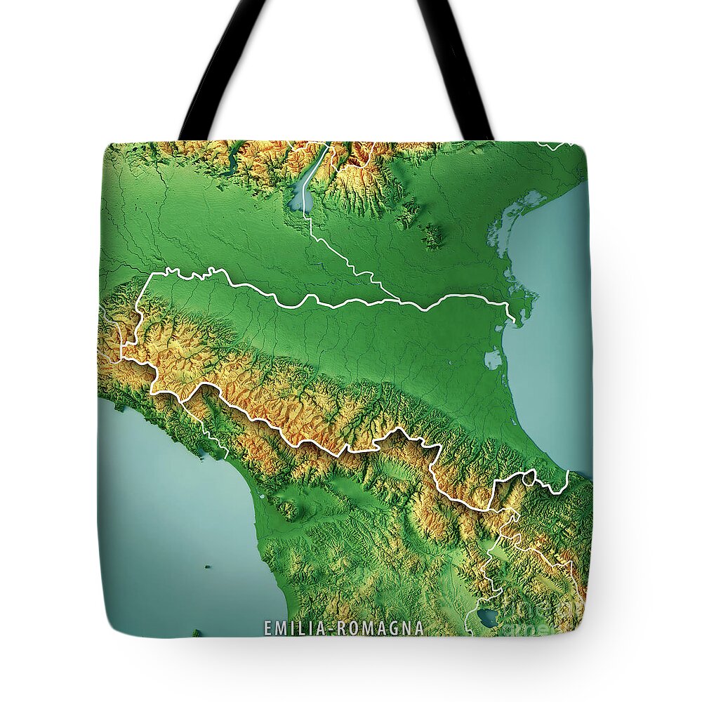 Italy Tote Bag featuring the digital art Emilia-Romagna Italy 3D Render Topographic Map Color Border by Frank Ramspott