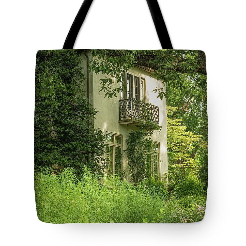 Architecture Tote Bag featuring the photograph Emily's House at Chanticleer Vertical by Kristia Adams