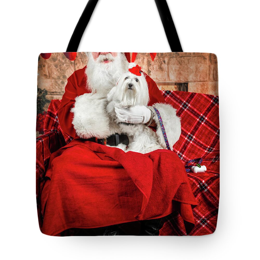 Emmy Tote Bag featuring the photograph Emmy with Santa 1 by Christopher Holmes