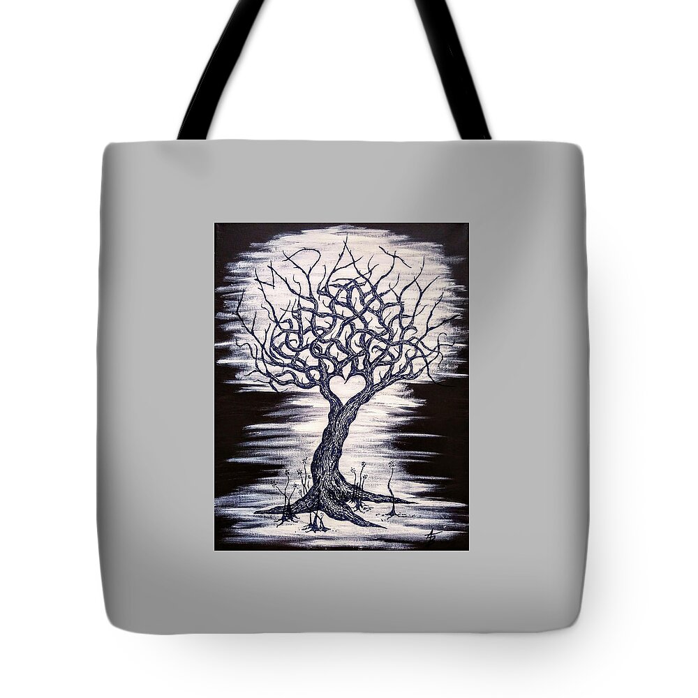 Empathy Tote Bag featuring the drawing Empathy Love Tree- no foliage by Aaron Bombalicki