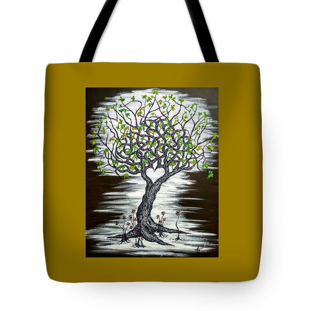 Empathy Tote Bag featuring the drawing Empathy Love Tree w/ foliage by Aaron Bombalicki