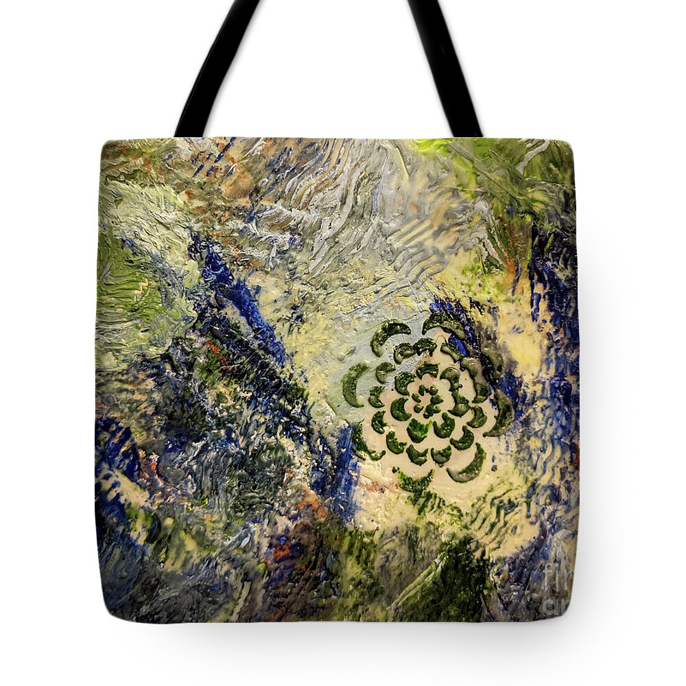 Encaustic Tote Bag featuring the painting Encaustic Improvisation 151 by Bentley Davis