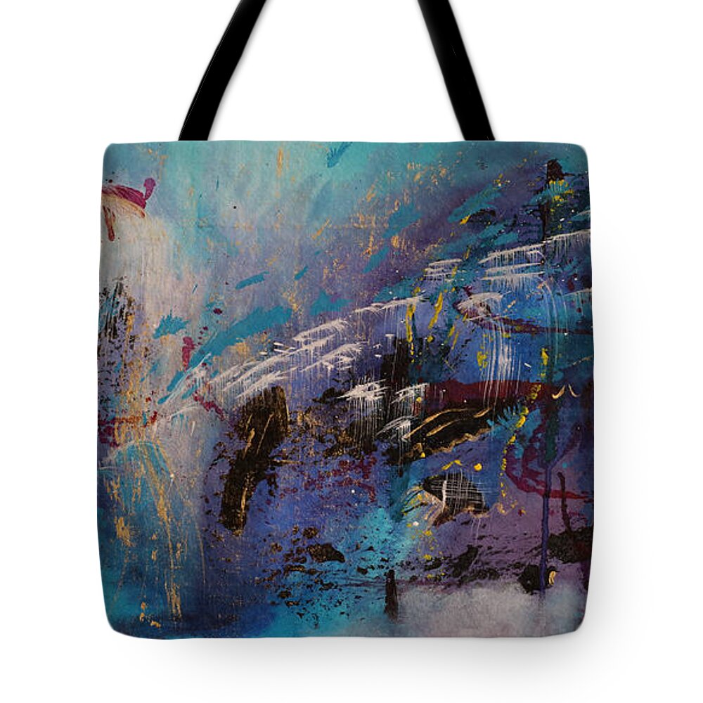 Blue Tote Bag featuring the painting Enchanted Falls by Cathy Beharriell