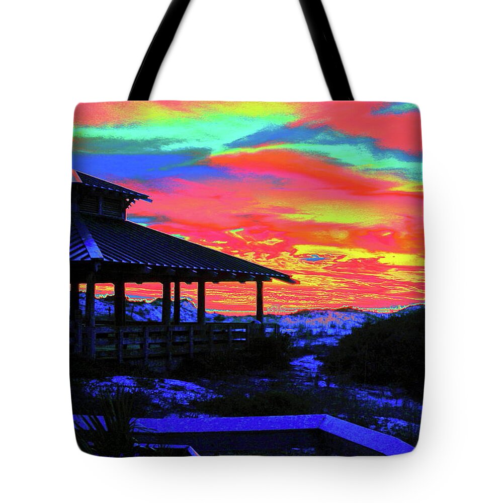 Sunset Tote Bag featuring the digital art Enchanted Island Sunset by Larry Beat