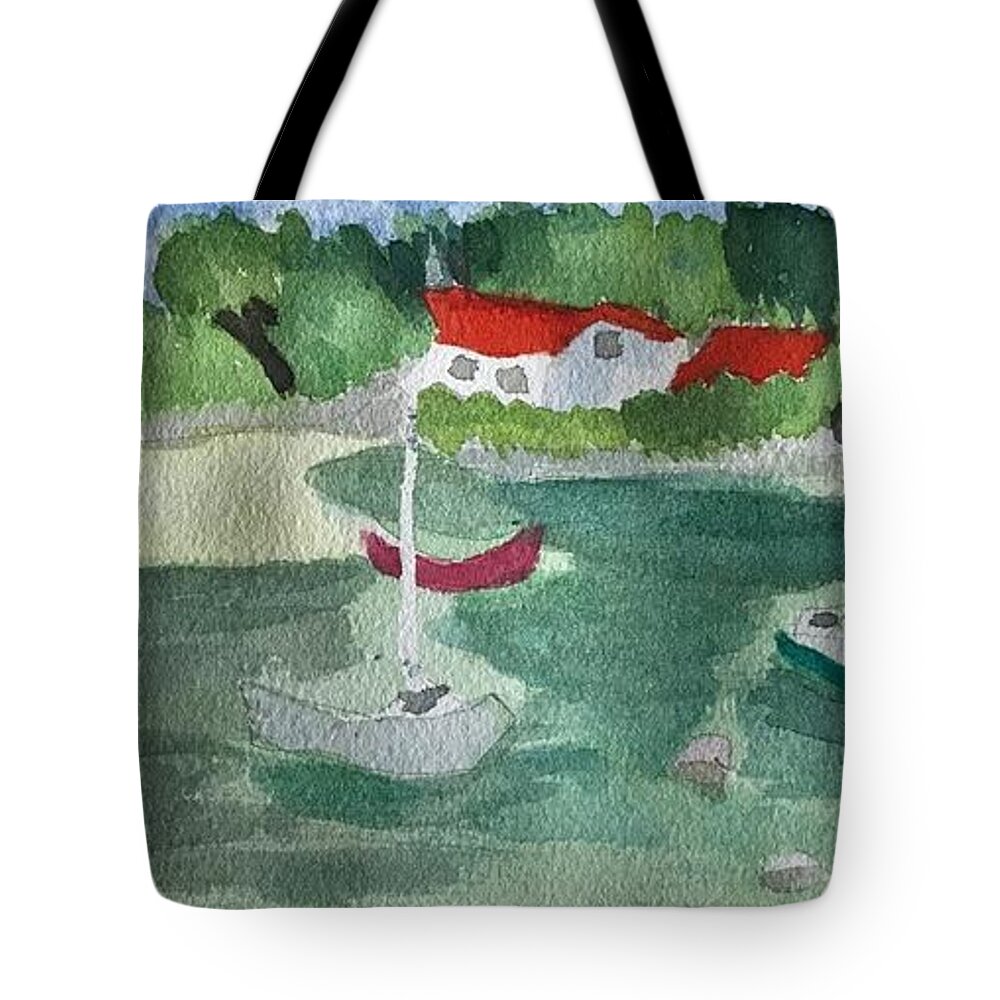 Summer Sailboats End Of Summer Breeze Water Boats Sailing. Tote Bag featuring the painting End-of-Summer Breeze by Nina Jatania