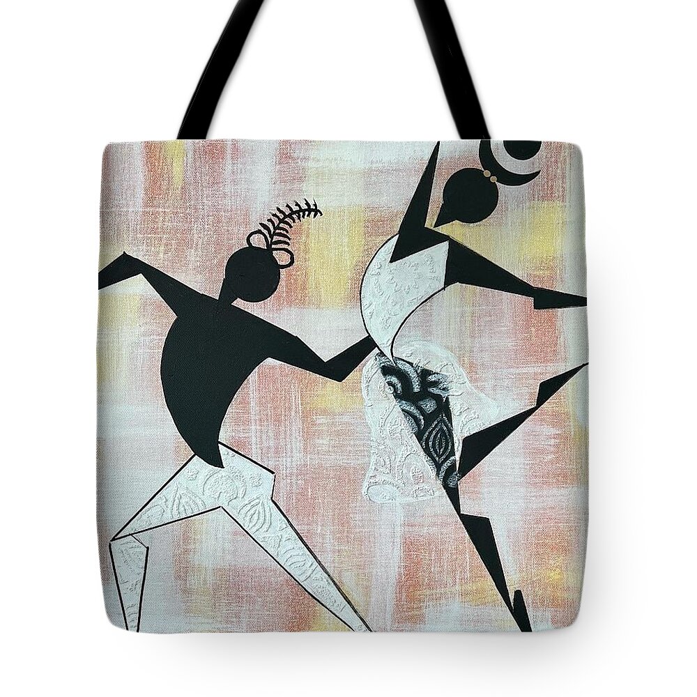 Black Dancers Tote Bag featuring the painting Endurance and Harmony by D Powell-Smith