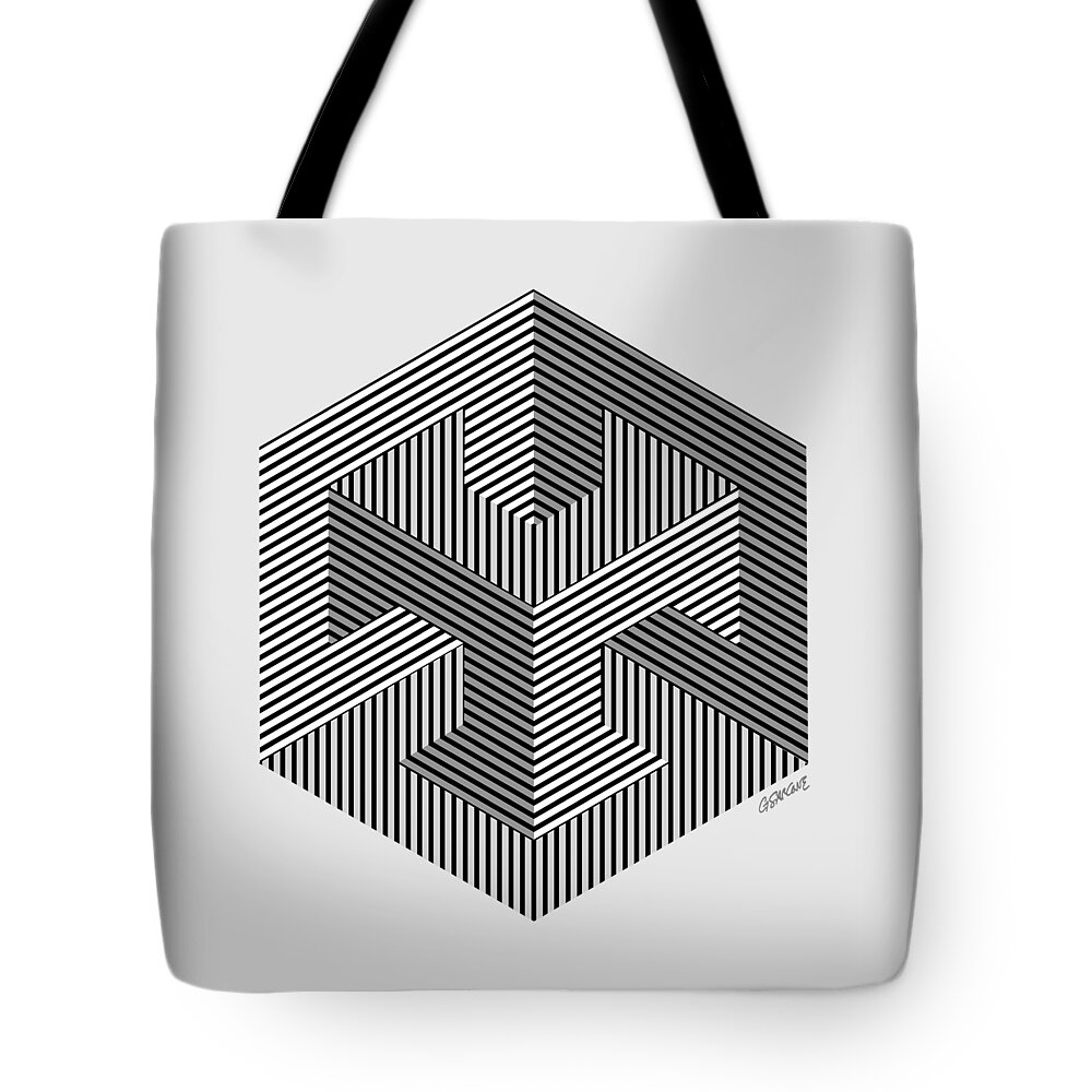 Optical Art Tote Bag featuring the mixed media Enigma 2 by Gianni Sarcone