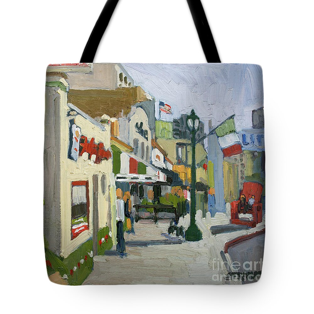Little Italy Tote Bag featuring the painting Enjoying Little Italy - San Diego, California by Paul Strahm