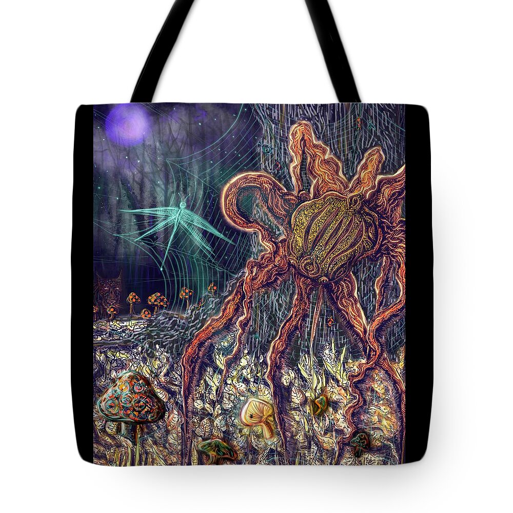 Spider Tote Bag featuring the digital art Entanglements by Angela Weddle