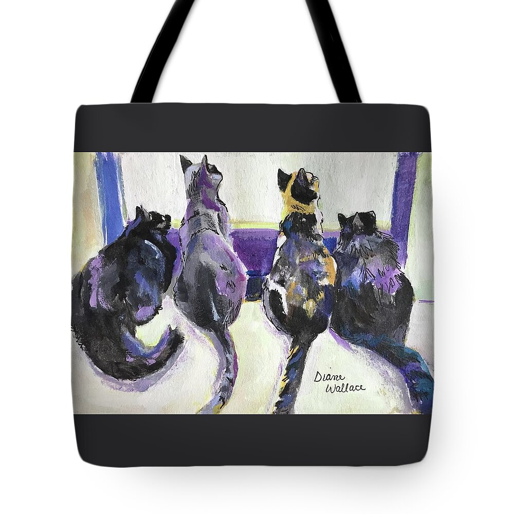 Cat Tote Bag featuring the painting Entertained by Diane Wallace