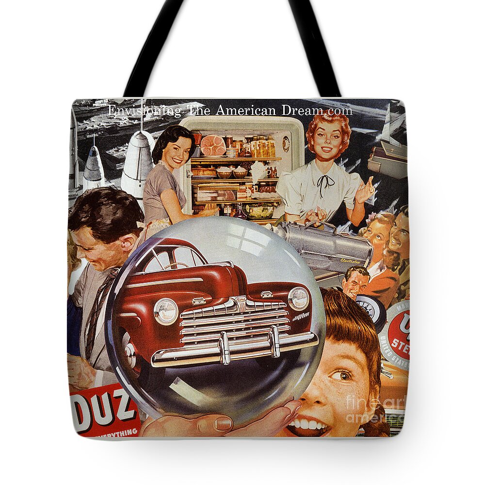 Collage Tote Bag featuring the mixed media Envisioning The American Dream.com by Sally Edelstein