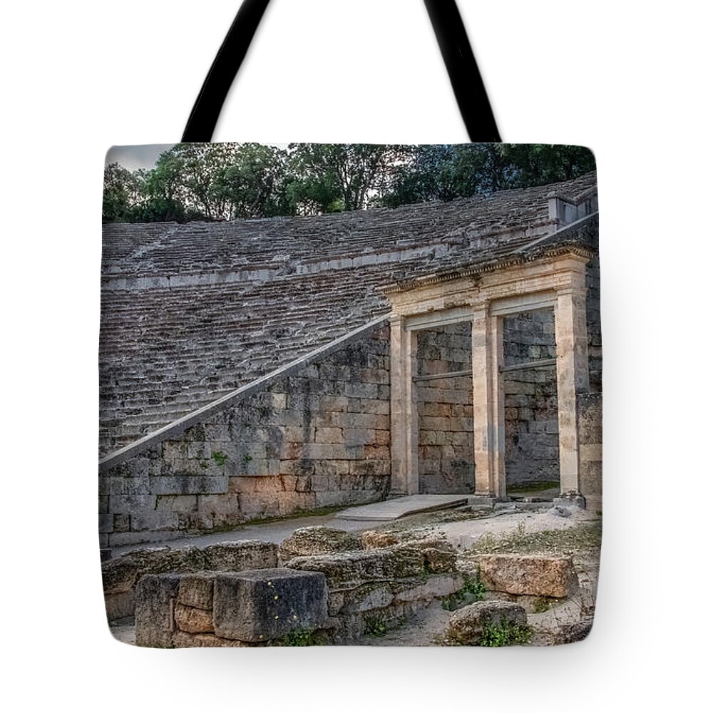 Epidaurus Tote Bag featuring the photograph Epidaurus, Ancient Greek Theater by Marcy Wielfaert