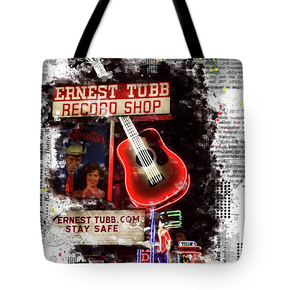 Nashville Tote Bag featuring the digital art Ernest Tubb Record Shop by Amy Curtis