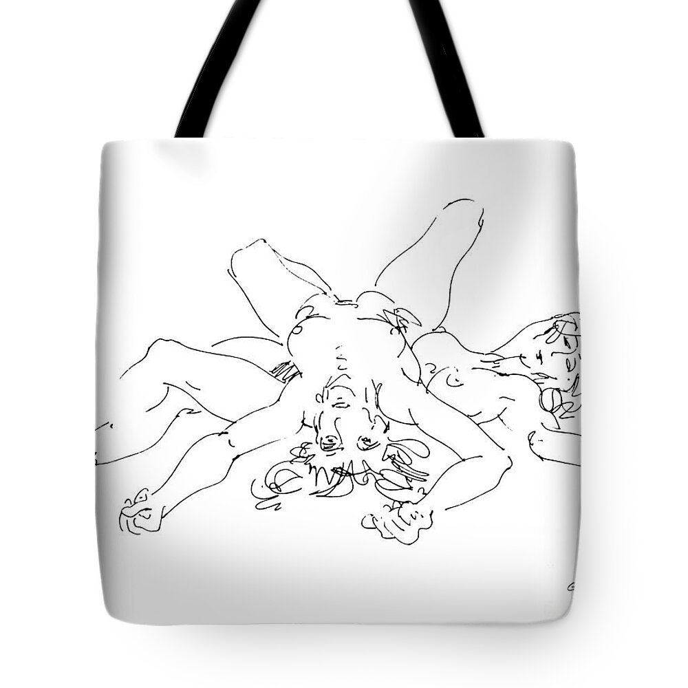 Lesbian Tote Bag featuring the drawing Erotic Art Drawings 4 by Gordon Punt