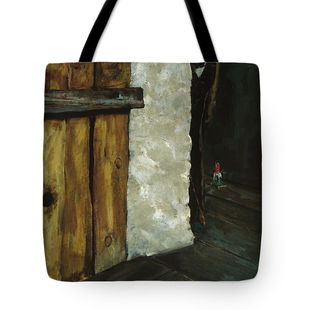 Christian Krohg Tote Bag featuring the painting Erwartung, Grandfather is coming, 1878 by O Vaering by Christian Krohg