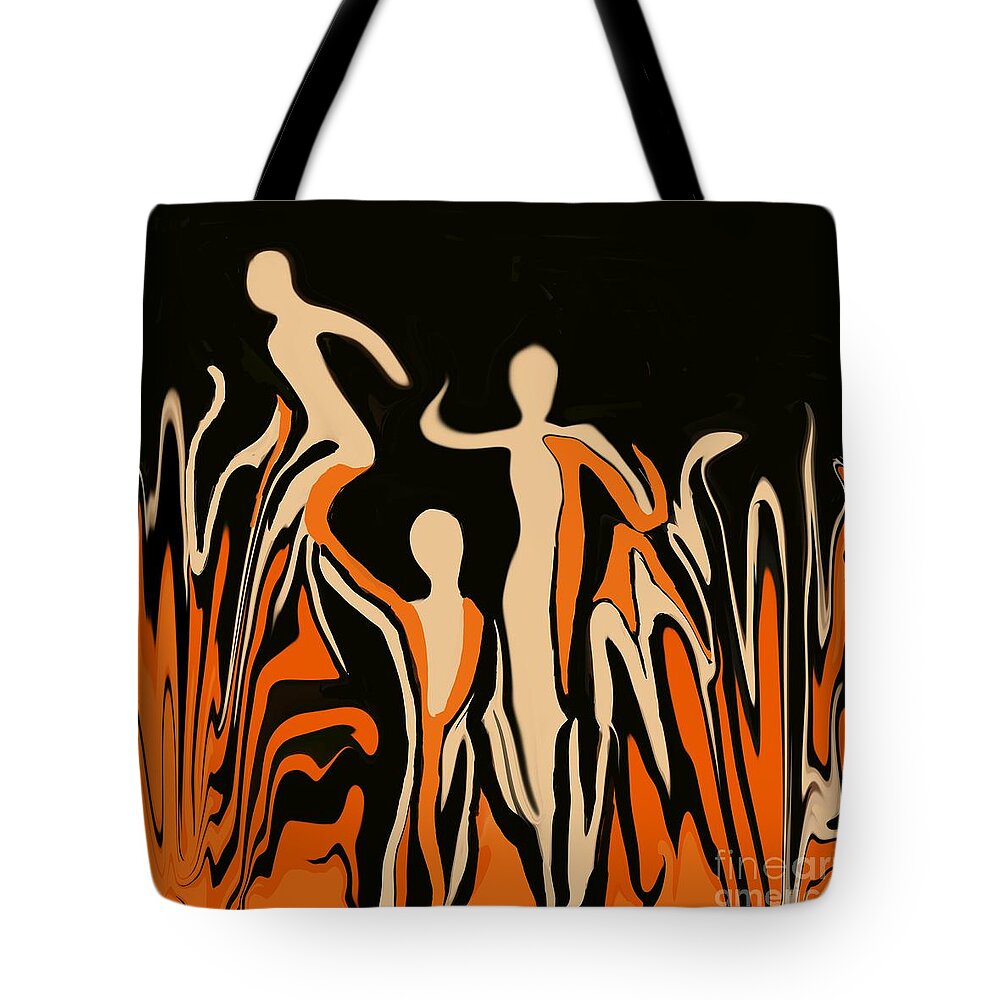 Abstract Escapes Tote Bag featuring the digital art Escaping the flames by Elaine Hayward