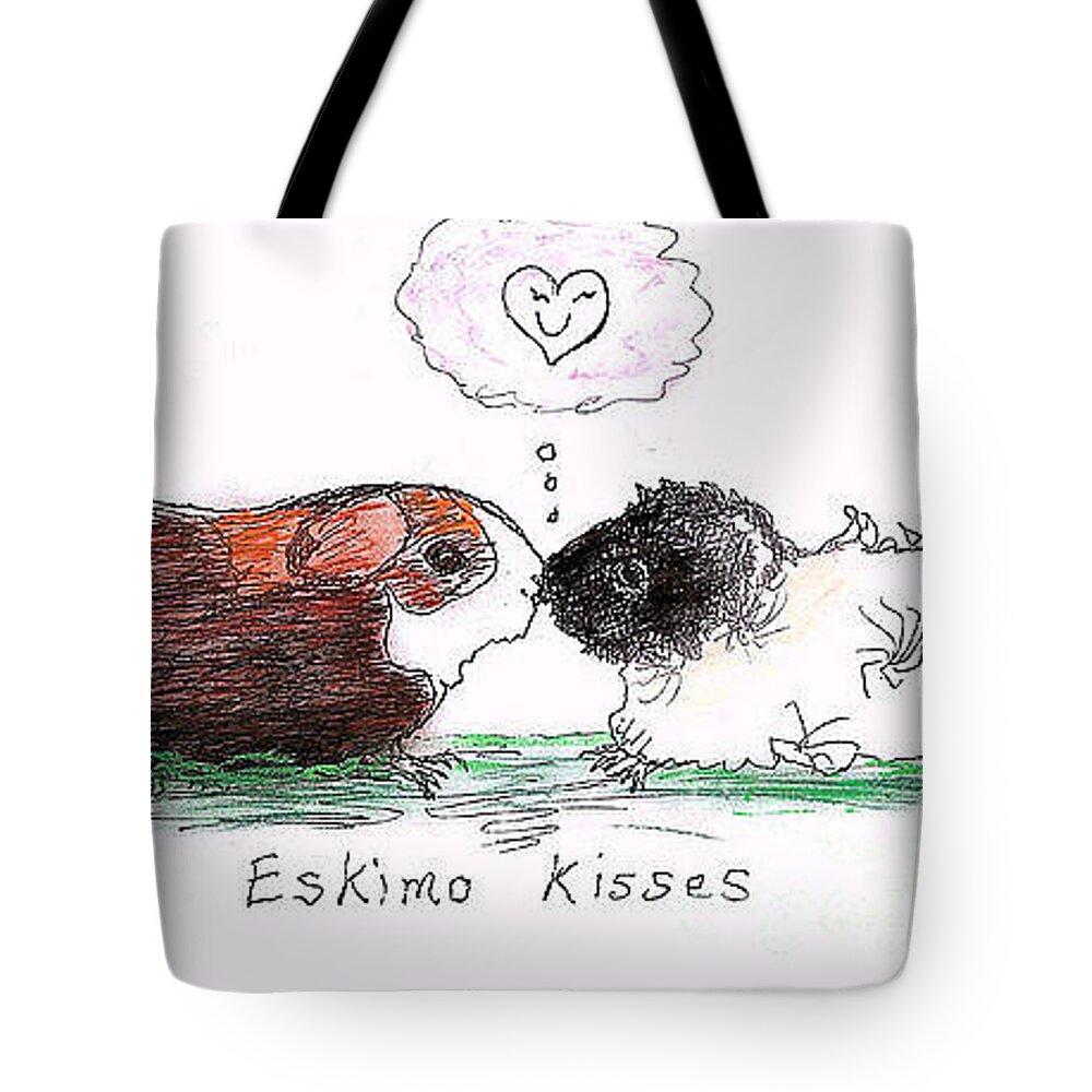 Guinea Pigs Tote Bag featuring the drawing Eskimo Kisses Drawing by Denise F Fulmer